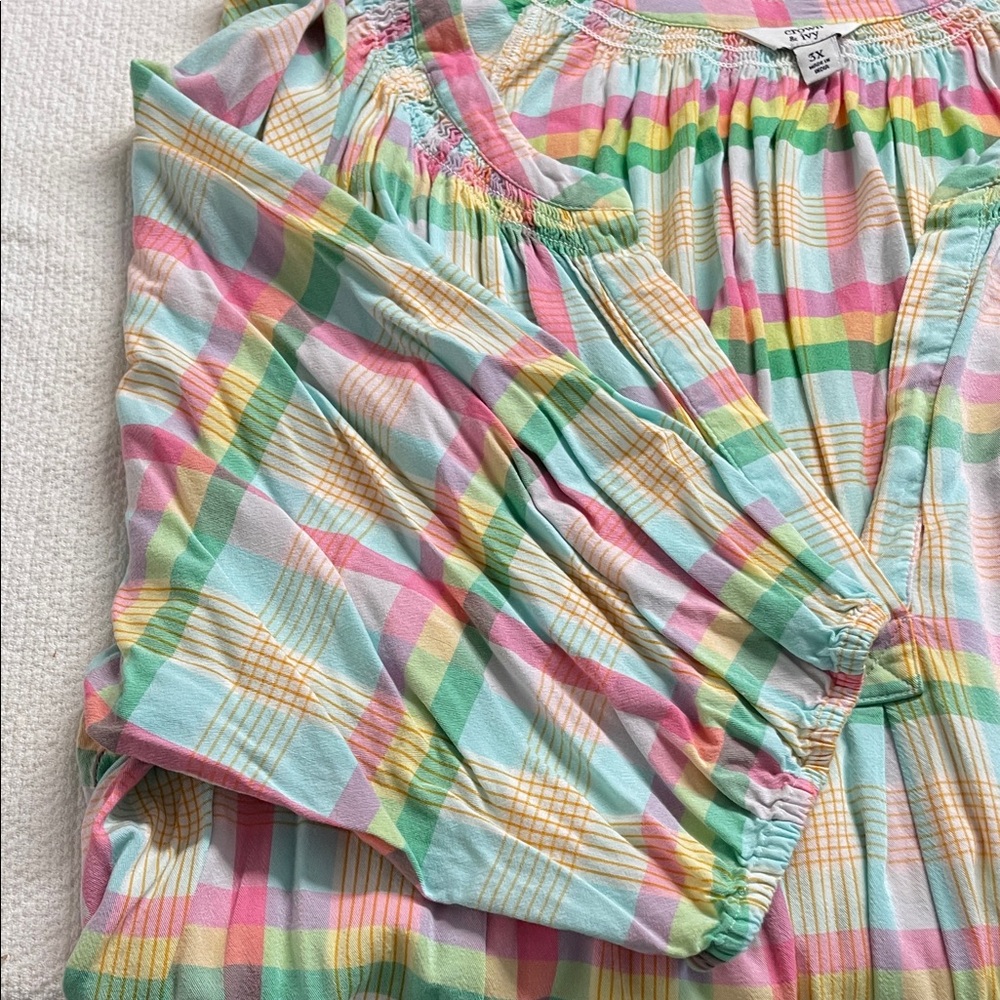 crown & ivy Multicolor Plaid Blouse 3X Plus size Ladies - Picture 4 of 5